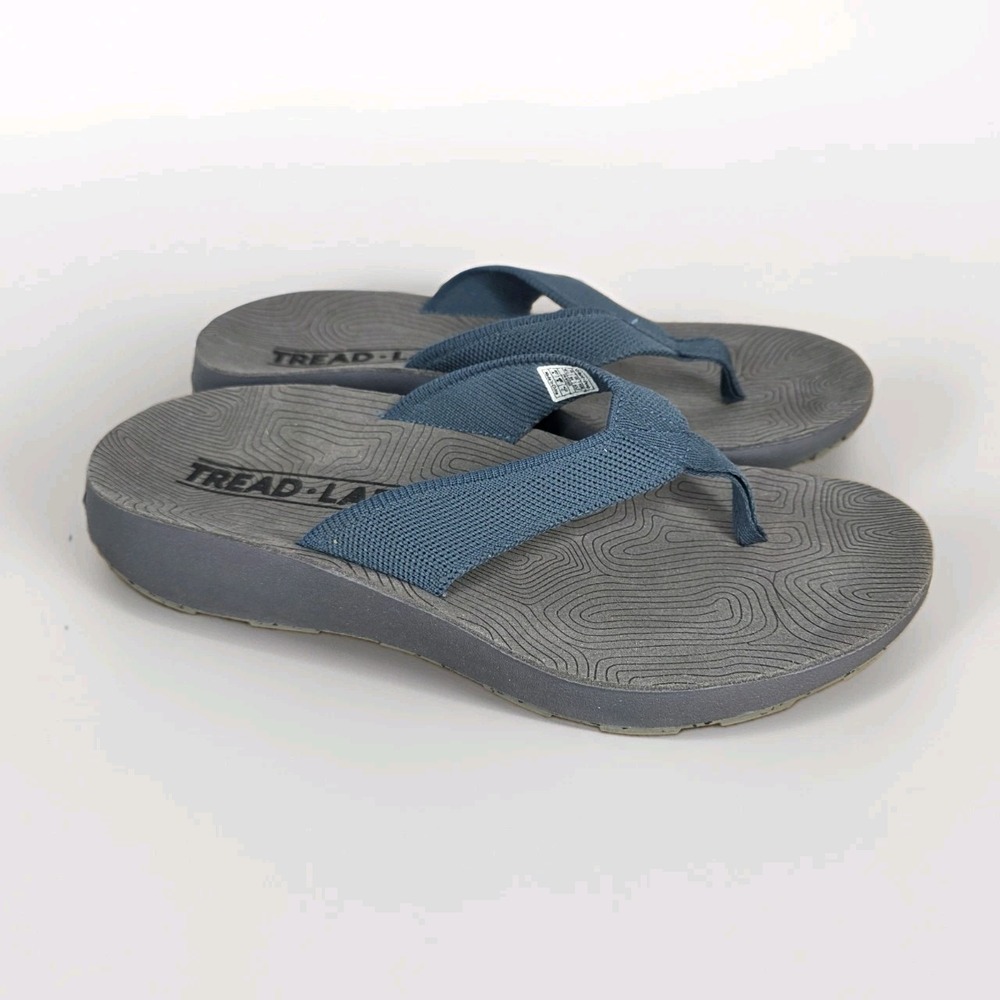 NWOB Tread Labs Orleans Flip Flop Women's 10 Blue Gray Sandals